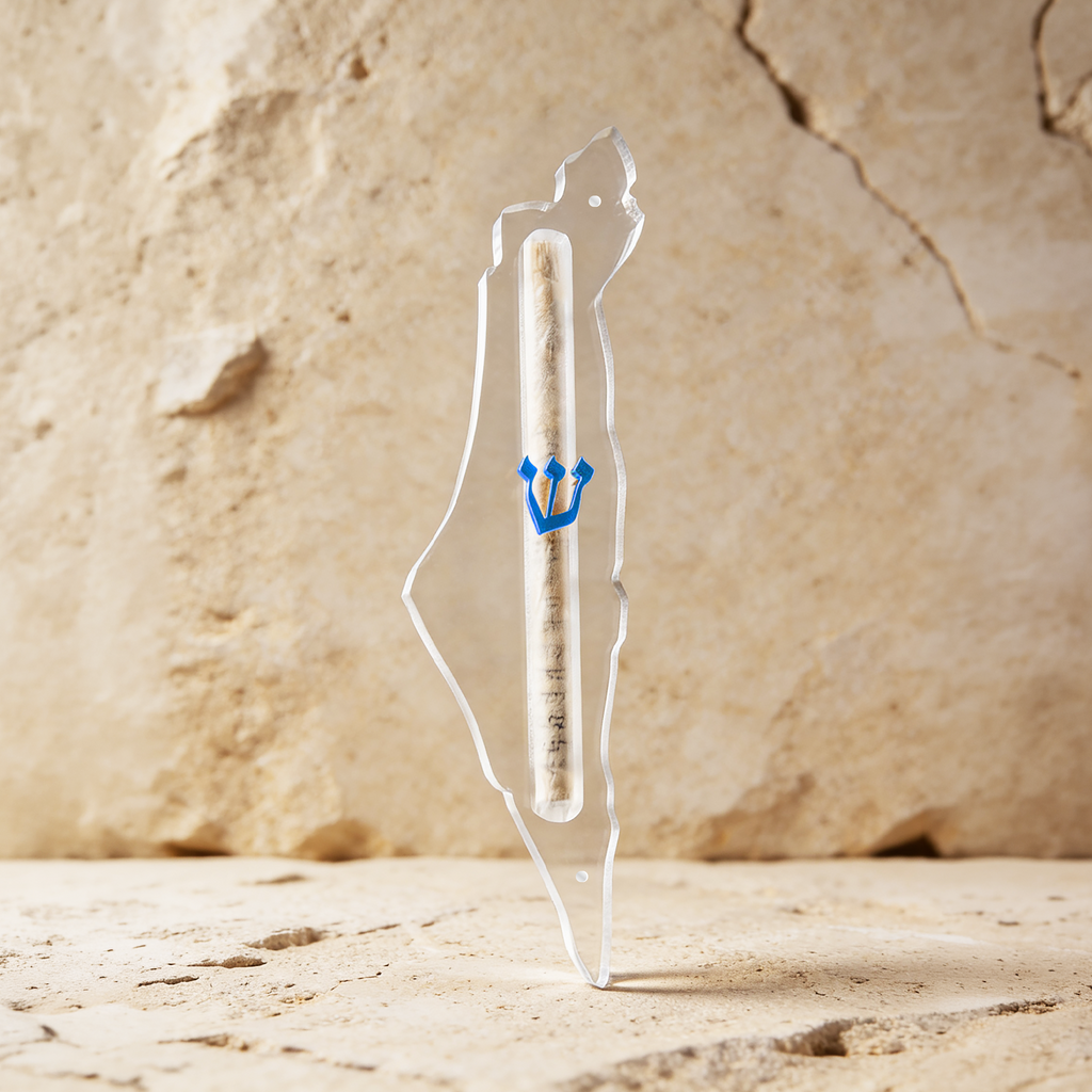 Mezouza Eretz Israël • Lettre couleur bleu ciel