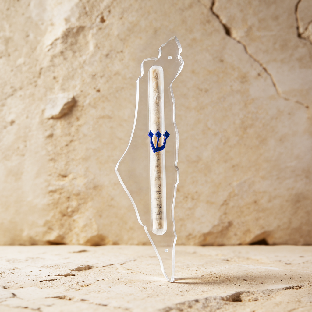 Mezouza Eretz Israël • Lettre couleur bleu nuit