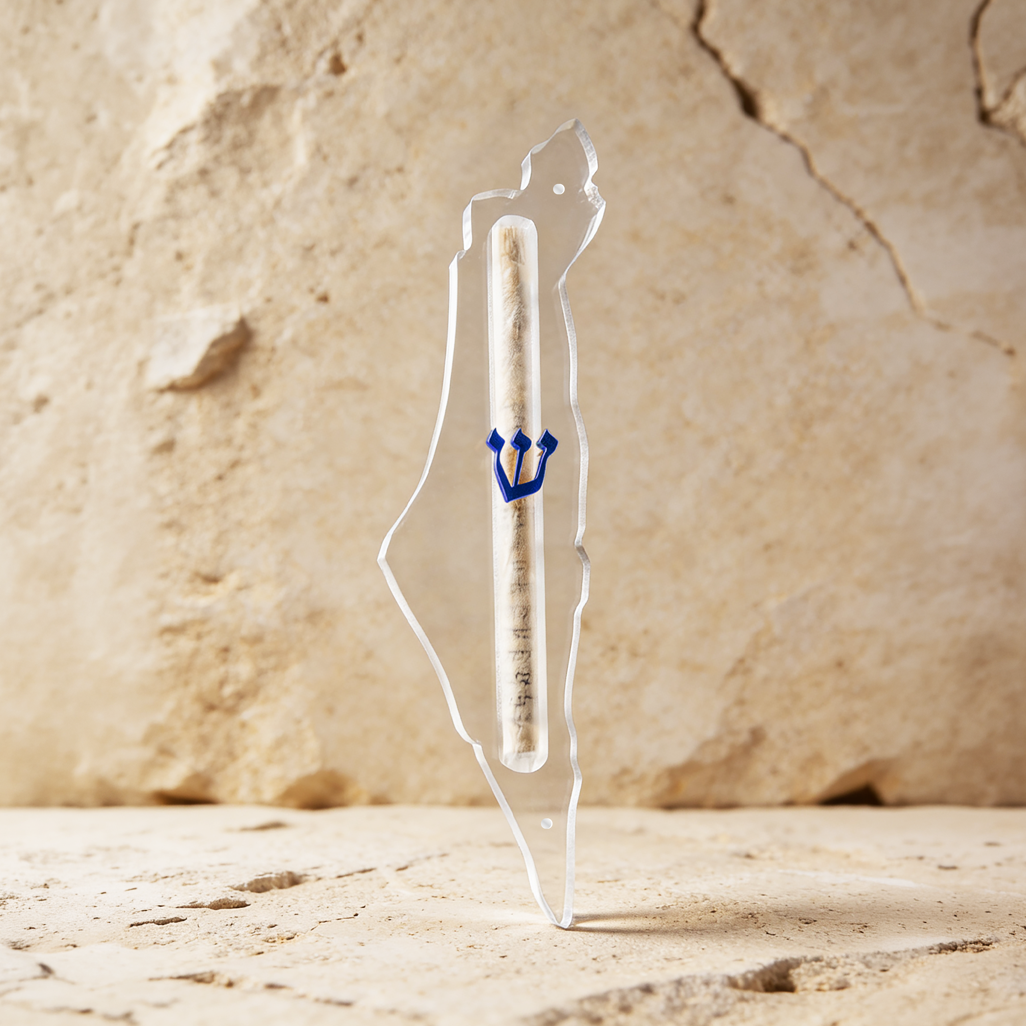 Mezouza Eretz Israël • Lettre couleur bleu nuit